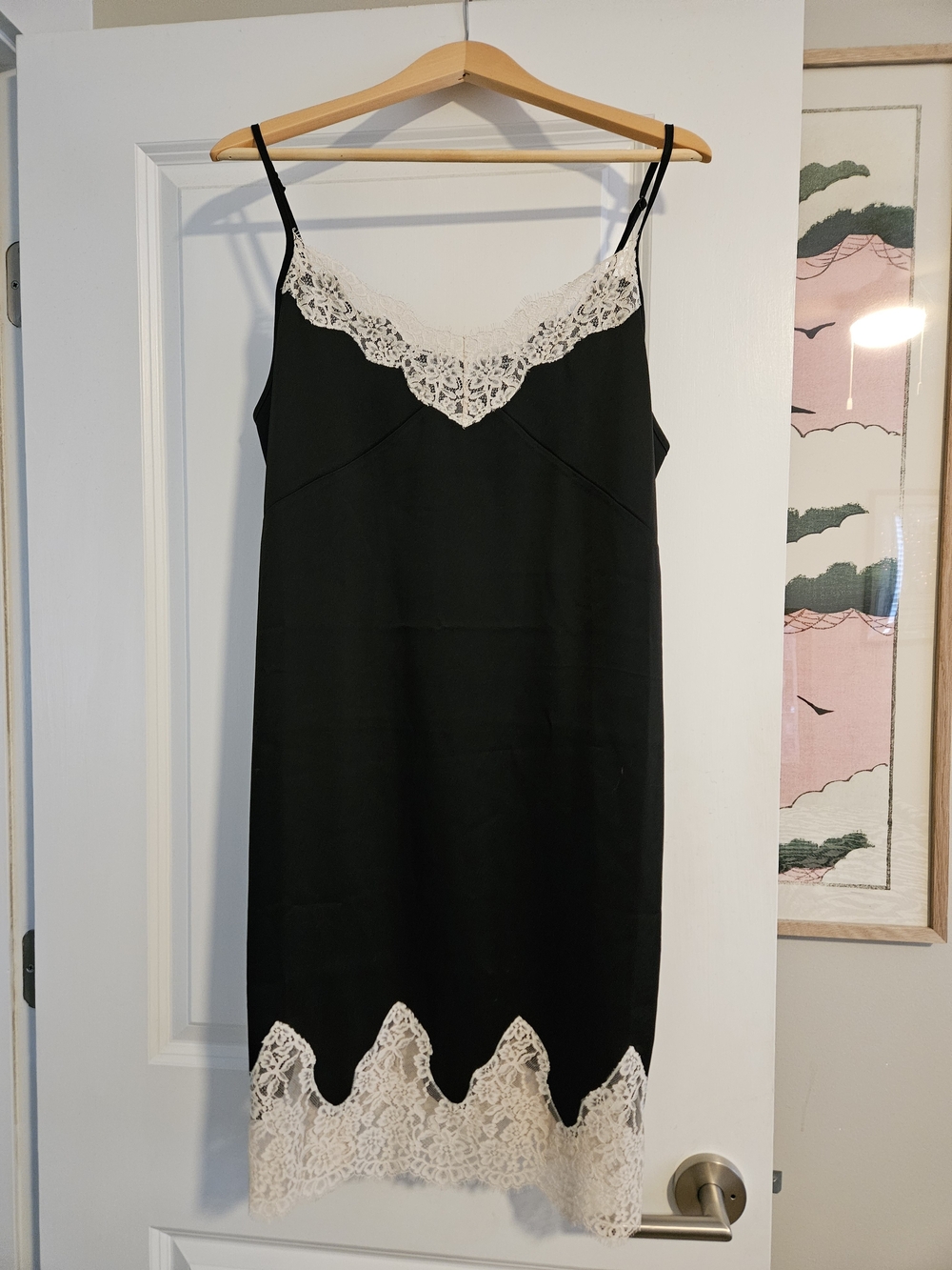 Wilfred Aritizia Black Slip Dress with Ivory Lace Trim - sz L